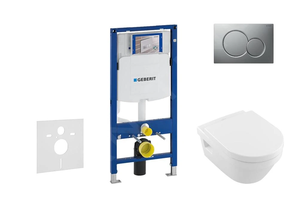 Geberit Duofix - Set Voorwandinstallatie, Toilet En Villeroy & Boch Zitting, Bedieningspaneel Sigma01, DirectFlush, SoftClose, CeramicPlus, Mat Chroom 111.300.00.5 NB3