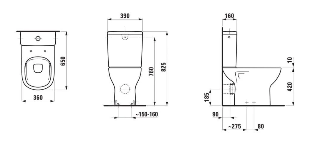 Laufen Lua - Duoblok Pot, Rimless, Afvoer Onderaan, Wit H8240870000001 - Afbeelding 2