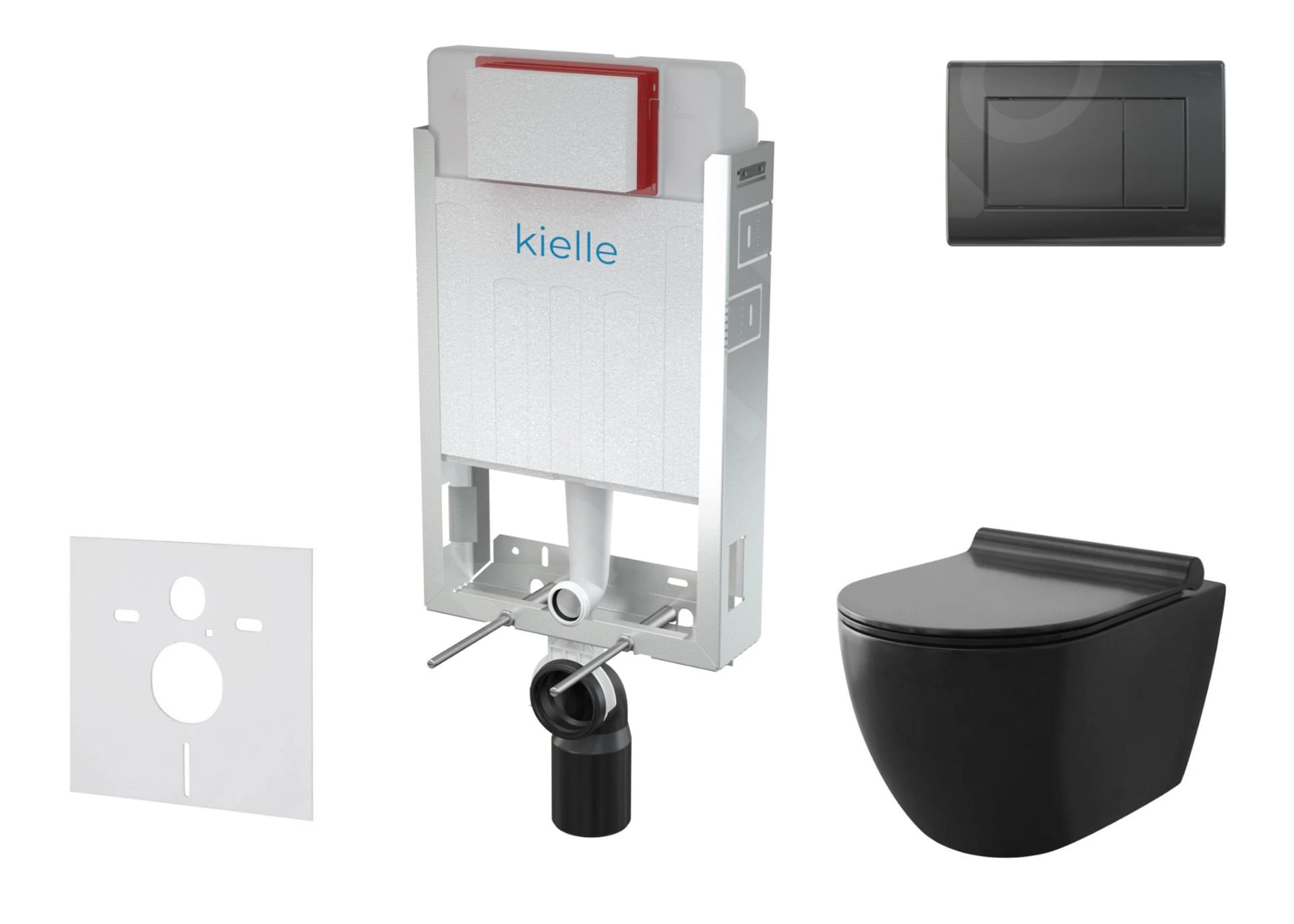 Kielle Genesis - Set Voorwandinstallatie, Toilet Gaia, Toiletbril Softclose En Bedieningspaneel Gemini III, Mat Zwart 30505SZ12