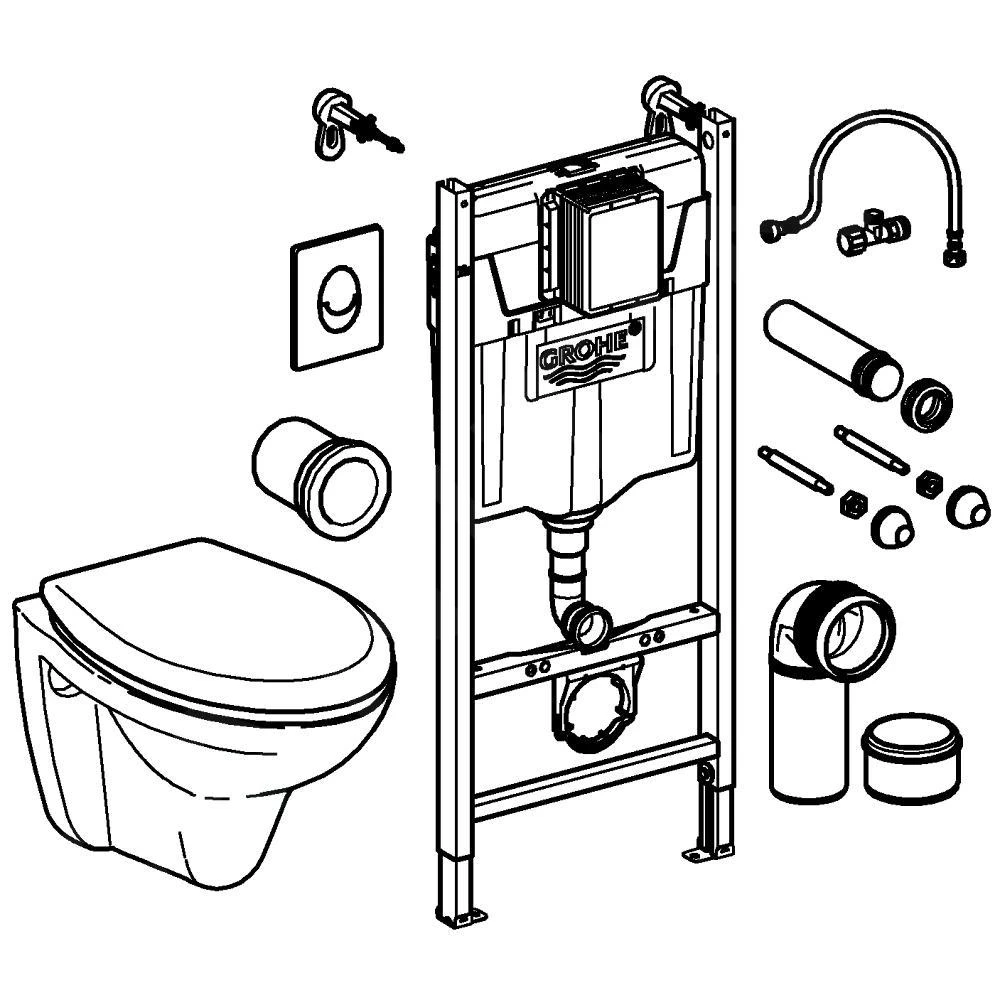 Grohe Solido - Toiletset Met Hangend Toilet + Softclose Wc Bril, Rimless, Skate Air Drukknop, Alpine Wit 39398000 - Afbeelding 4