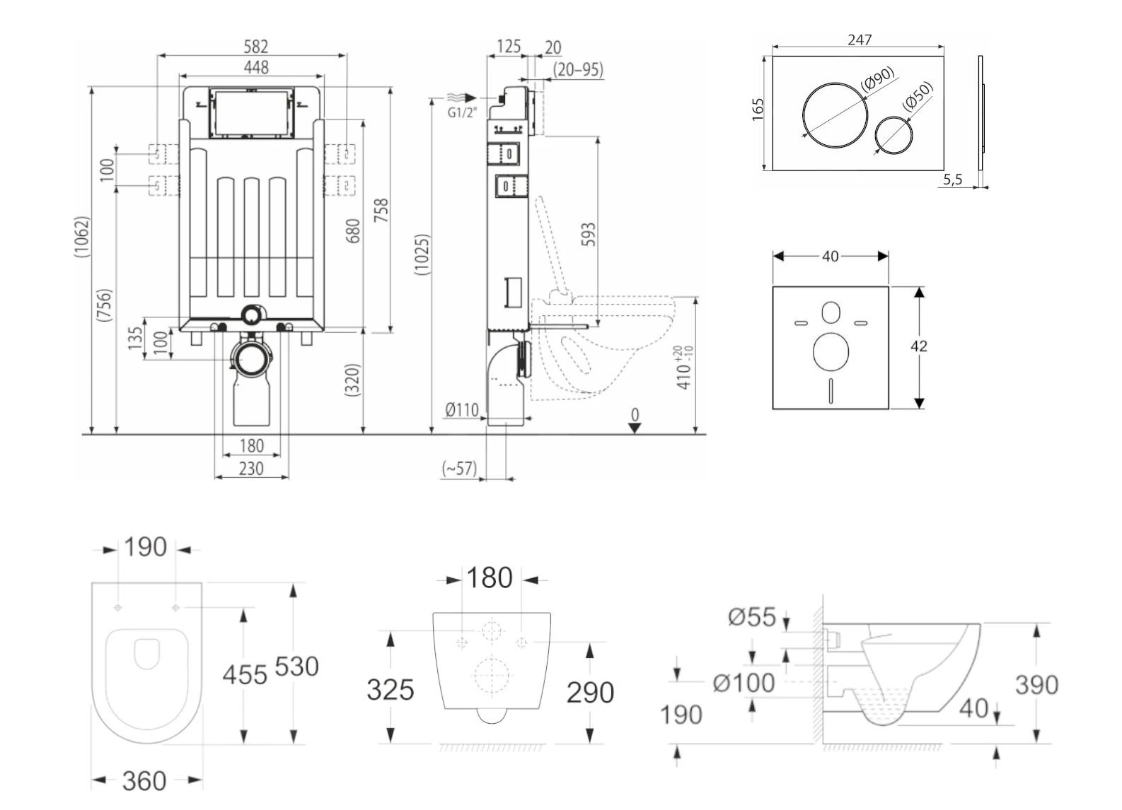 Kielle Genesis - Set Voorwandinstallatie, Toilet Met Toiletbril Softclose En Bedieningspaneel Gemini II, Mat Zwart / Chroom 30505SZ18 - Afbeelding 2