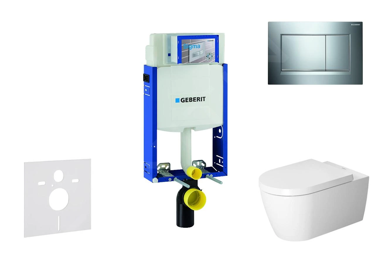 Geberit Kombifix - Toiletset Met Sigma30 Bedieningsplaat, Glanzend Chroom/mat Chroom + Duravit ME By Starck Hangend Toilet En Wc Bril, Rimless, SoftClose 110.302.00.5 NM6