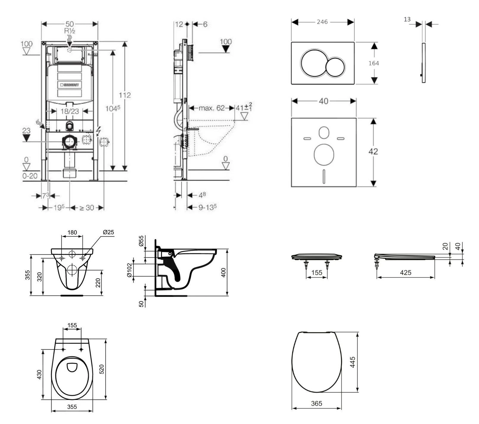 Geberit Duofix - Set Voorwandinstallatie, Closet Alpha Met WC-zitting, SIGMA01 Bedieningsknop, Alpine Wit 111.300.00.5 ND1 - Afbeelding 2
