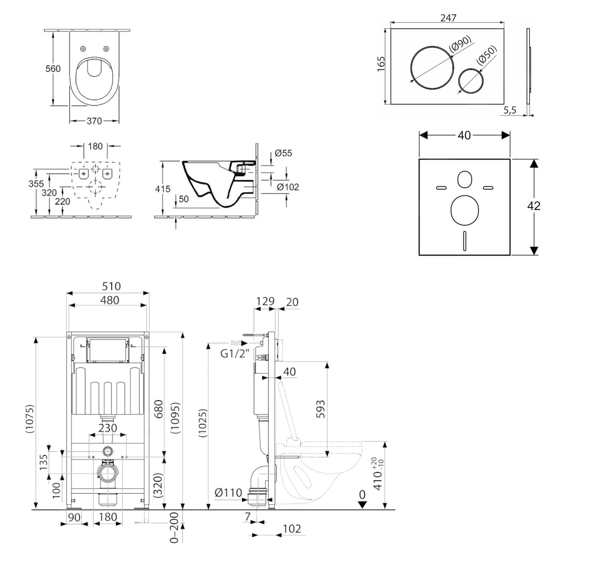 Kielle Genesis - Voorwand Montageset, Subway Toilet En Softclose Toiletbril, CeramicPlus, Gemini II Bedieningspaneel, Glanzend Wit/chroom SANI11AK3105 - Afbeelding 2
