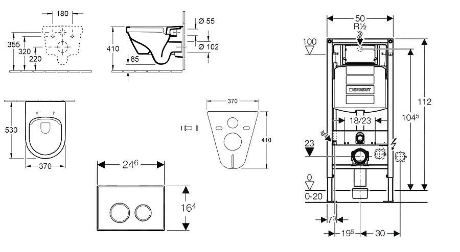 Geberit Duofix - Set Voorwandinstallatie, Toilet En Villeroy & Boch Zitting, Bedieningspaneel Sigma01, DirectFlush, SoftClose, CeramicPlus, Mat Chroom 111.300.00.5 NB3 - Afbeelding 2