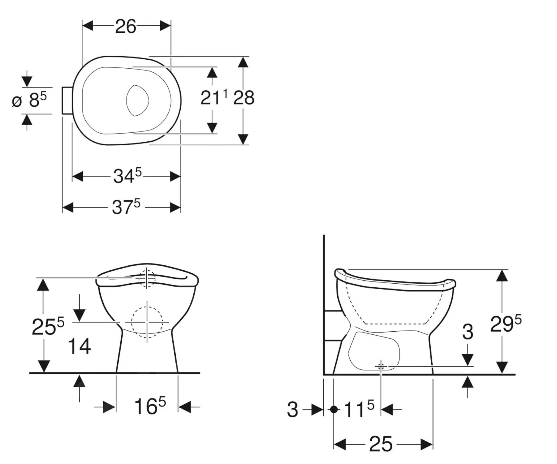 Geberit Bambini - Staand Kindertoilet, 280x300x375 Mm, Wit 211650000 - Afbeelding 2