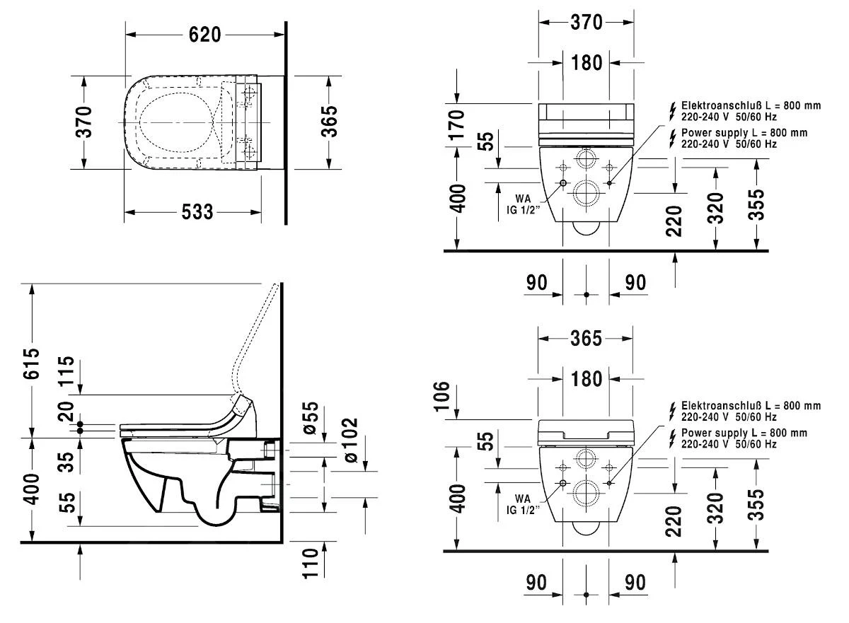 Duravit Happy D.2 - Wandcloset Voor Bidetzitting SensoWash, Rimless, Wit 2550590000 - Afbeelding 2