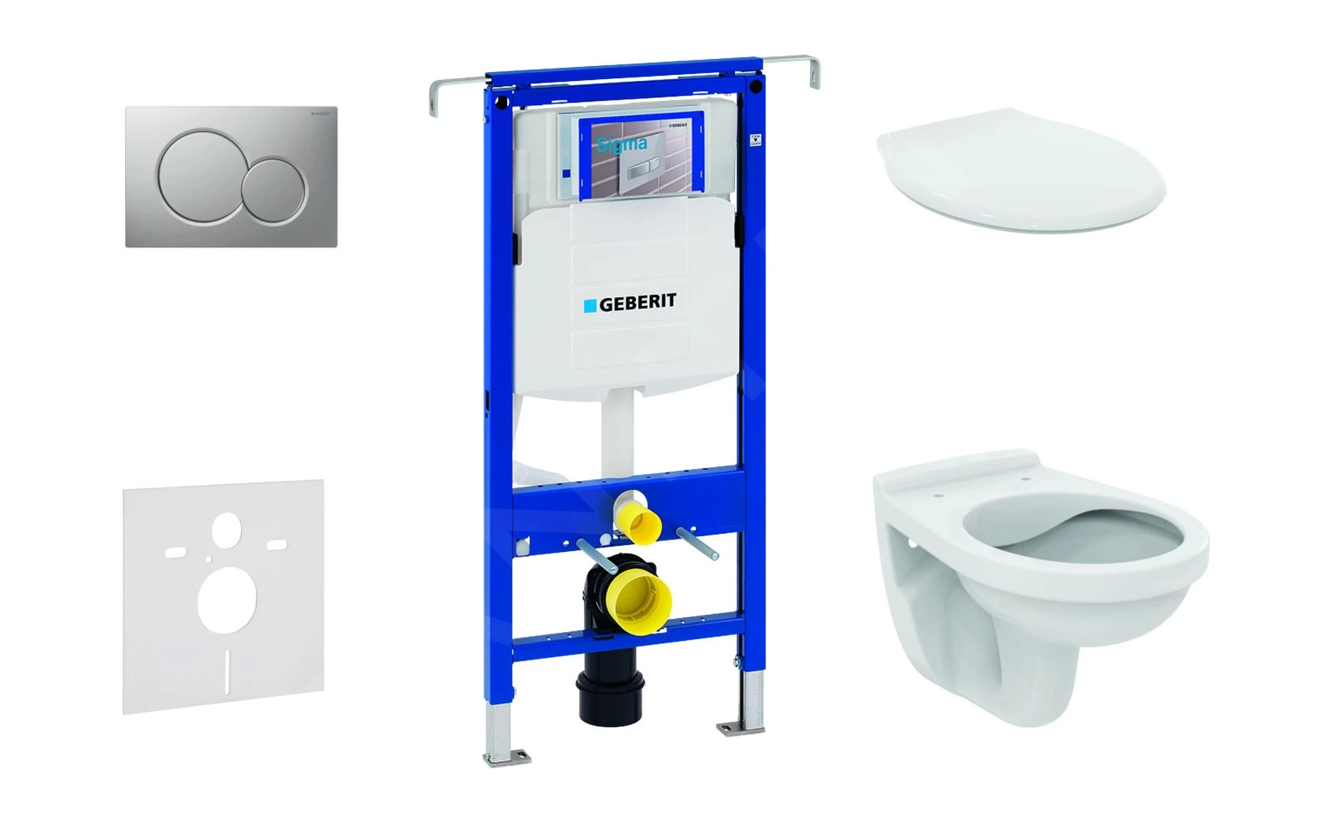 Geberit Duofix - Set Voorwandinstallatie, Closet Alpha Met WC-zitting, Bedieningspaneel Sigma01, Mat Chroom 111.355.00.5 NR3