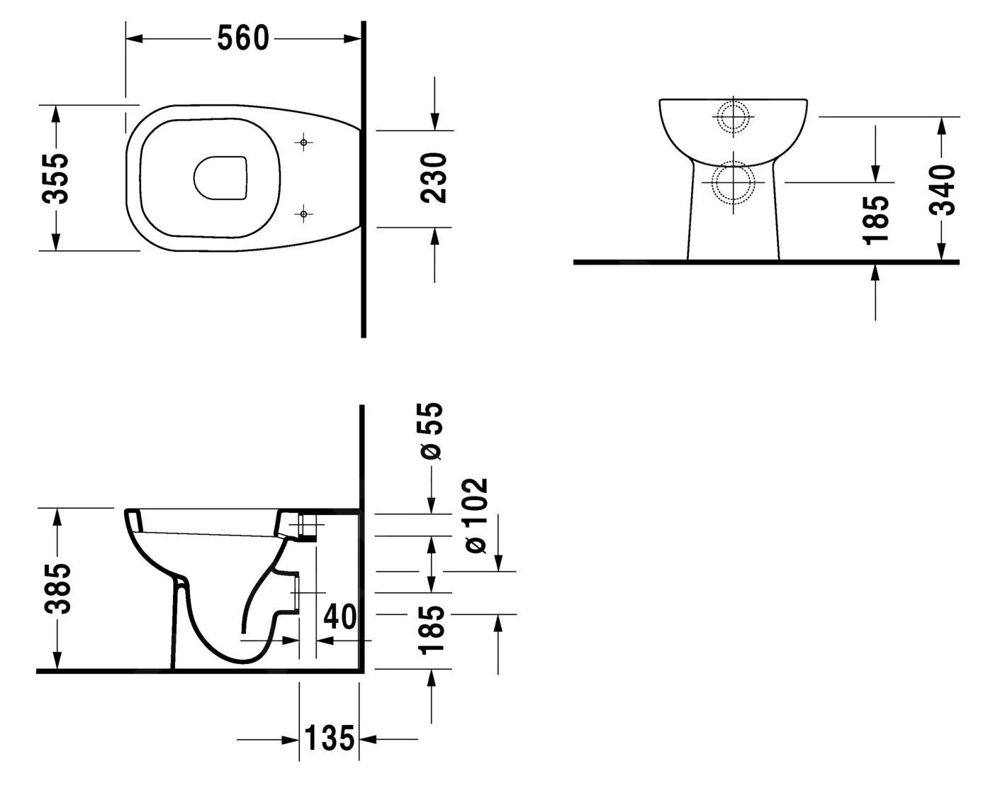 Duravit D-Code - Staande Closet, Afvoer Naar Achter, Alpine Wit 21150900002 - Afbeelding 2