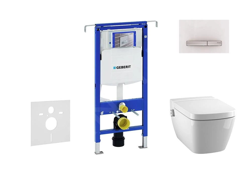 Geberit Duofix - Inbouwreservoir Voor Hangend Toilet Met SIGMA50 Bedieningsknop, Alpine Wit + Tece One - Hangend Douche-wc En Wc-bril, Rimless, SoftClose 111.355.00.5 NT8