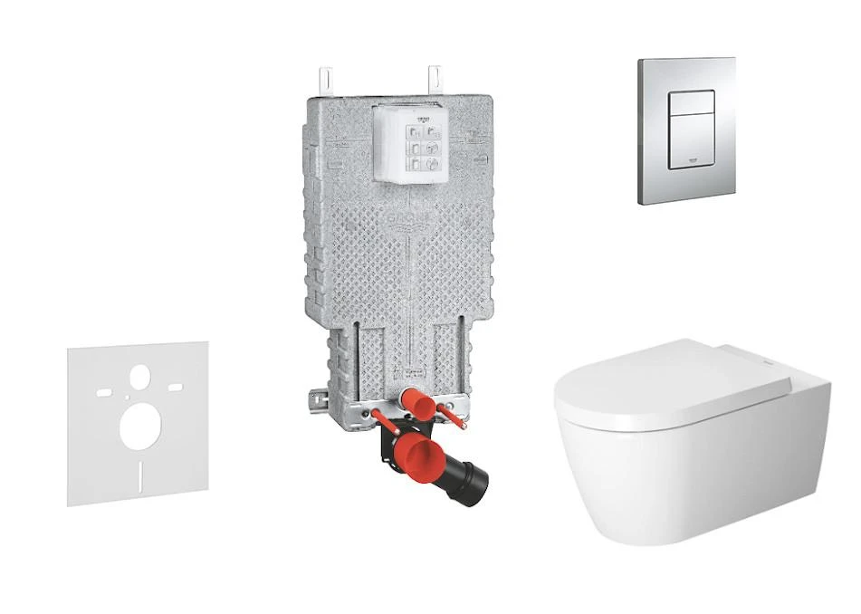 Grohe Uniset - Complete Toiletset, Wand-wc + Me By Starck Toiletzitting, Rimless, SoftClose, + Bedieningsplaat Skate Cosmo, Chroom 38643SET-KM