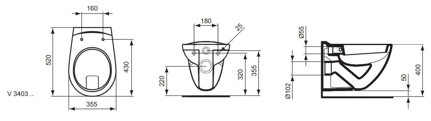 Ideal Standard Eurovit - Hangend Toilet, Vlakspoel, Wit V340301 - Afbeelding 2