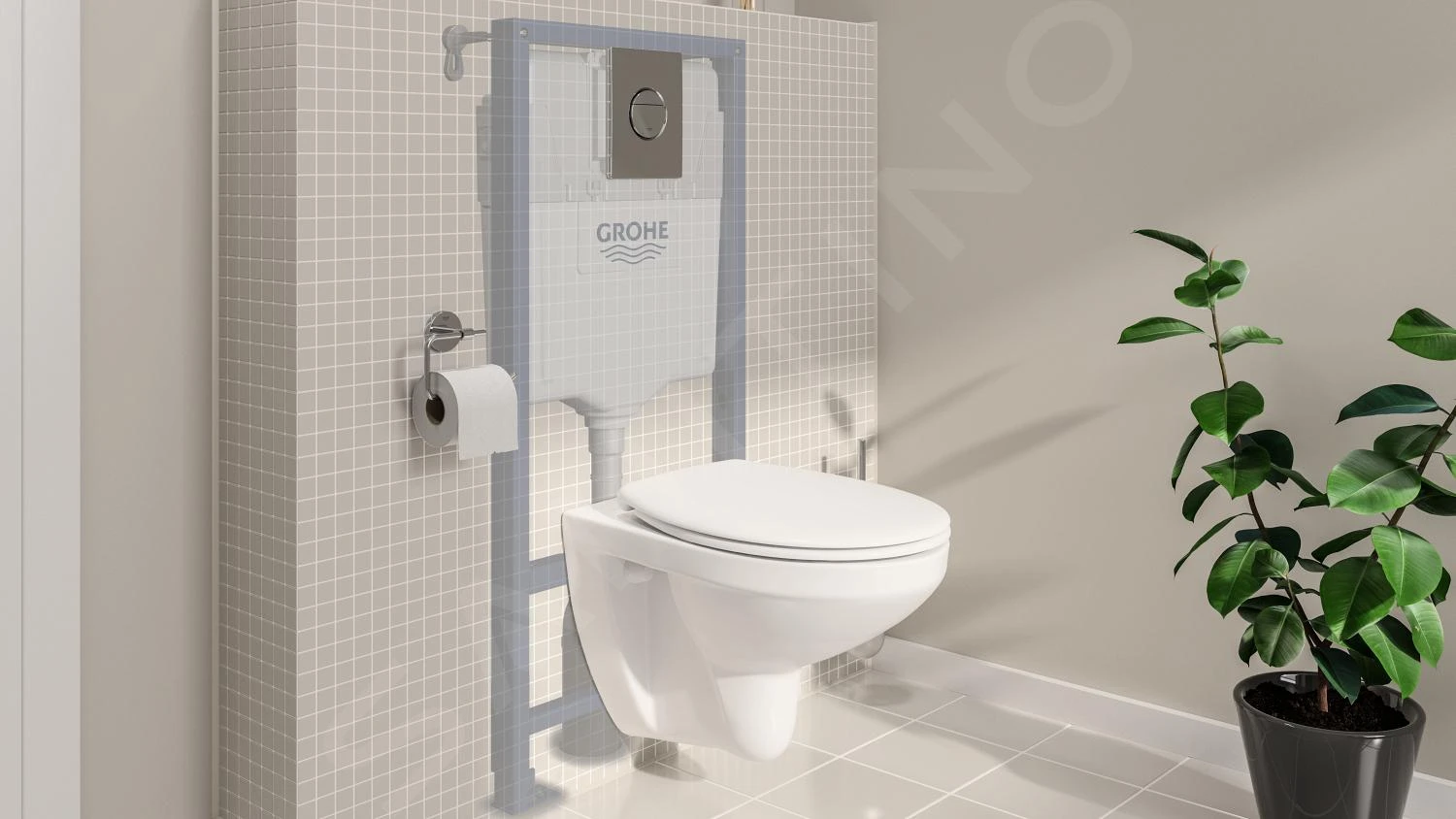 Grohe Solido - Complete Toiletset, Wandcloset + Bau Ceramic Toiletzitting Met SoftClose, Sail Bedieningsplaat, Chroom 39499000 - Afbeelding 7