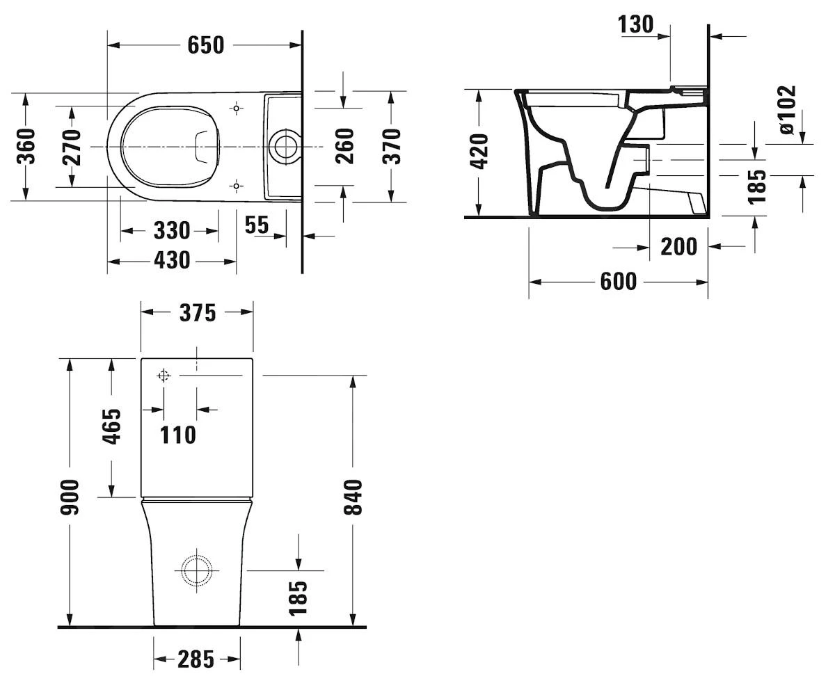 Duravit White Tulip - Duoblok Toilet, Vario Afvoer, Rimless, Wit 2197090000 - Afbeelding 2