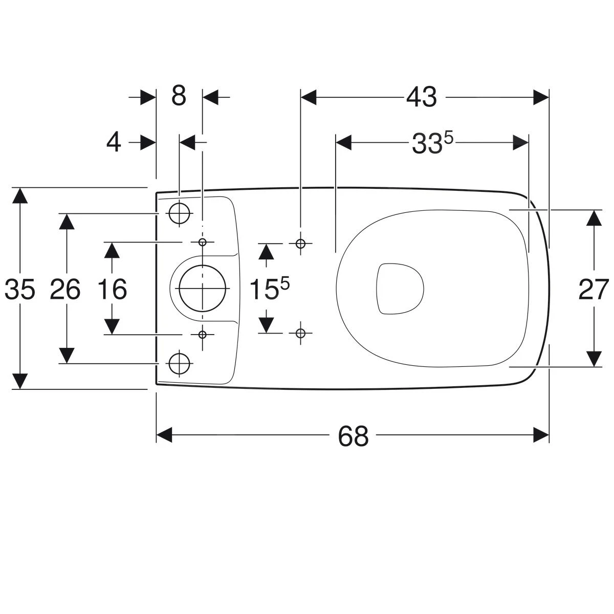 Geberit Selnova Square - Staande Toiletpot, Vario Afvoer, 680x350 Mm, Rimfree, Wit 500.489.01.1 - Afbeelding 2