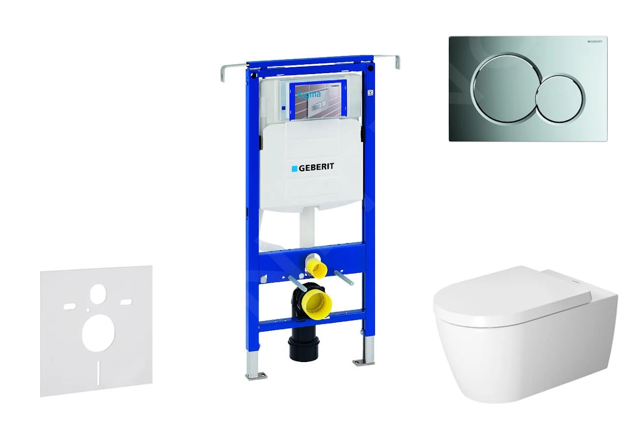 Geberit Duofix - Toiletset Met Sigma01 Bedieningsplaat, Glanzend Chroom + Duravit ME By Starck Hangend Toilet En Wc Bril, Rimless, SoftClose 111.355.00.5 NM2