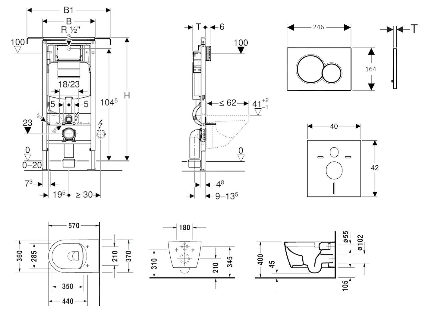 Geberit Duofix - Toiletset Met Sigma01 Bedieningsplaat, Alpine Wit + Duravit ME By Starck Hangend Toilet En Wc Bril, Rimless, SoftClose 111.355.00.5 NM1 - Afbeelding 2