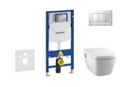 Geberit Duofix - Inbouwreservoir Voor Hangend Toilet Met SIGMA30 Bedieningsknop, Mat Chroom/chroom + Tece One - Hangend Douche-wc En Wc-bril, Rimless, SoftClose 111.300.00.5 NT7